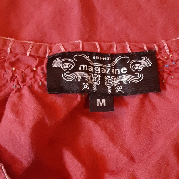 magazine estd. 1993 Cotton BOHO Flared Bodice String Tie Deep Scoop Top S Med - Picture 2 of 8